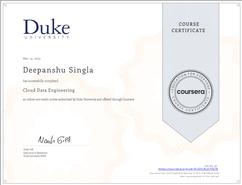 Duke University - Cloud Computing certificate