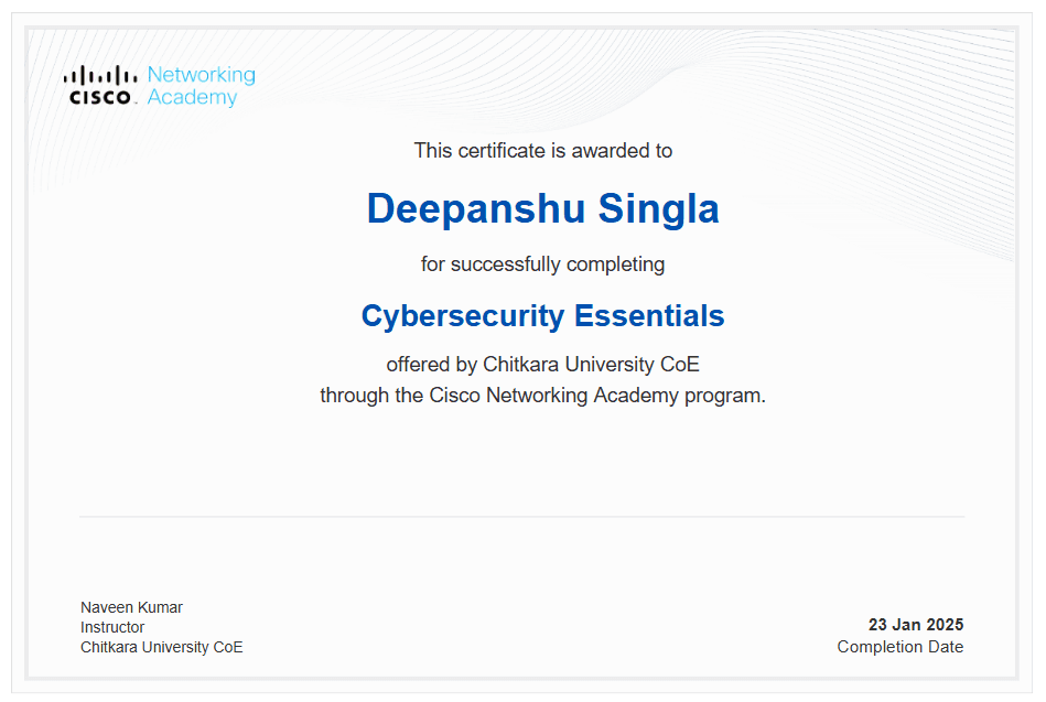Cisco - Cyber Security certificate