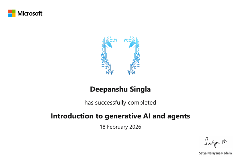 Microsoft - Introduction to Generative AI and Agents certificate